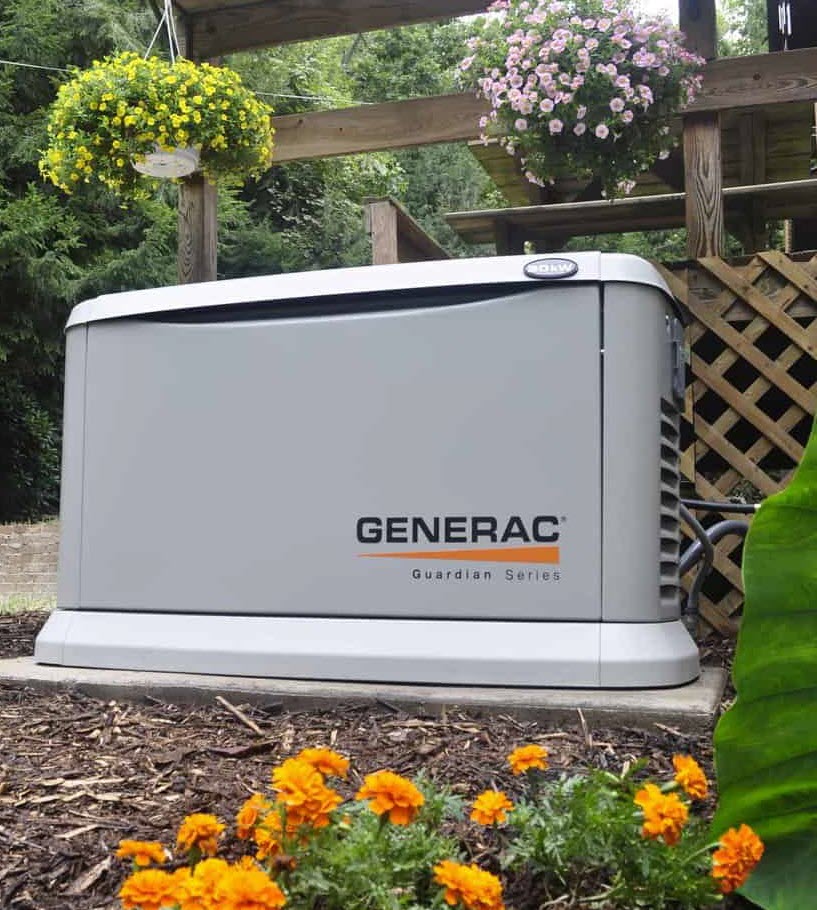 Home with backup generator providing power during outage