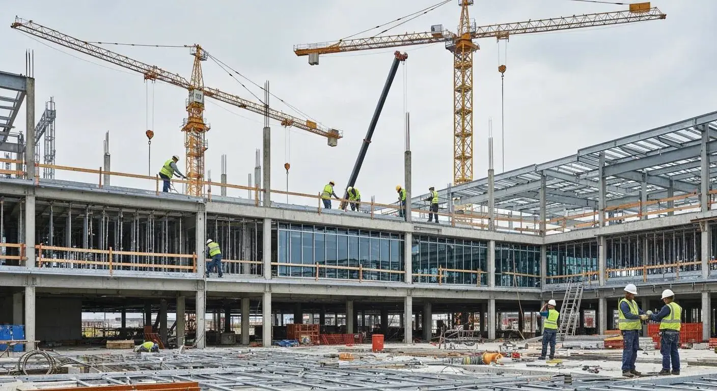 Commercial construction site with electrical work in progress